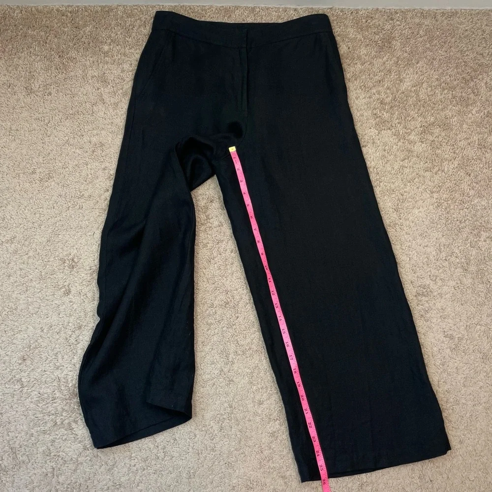 Eileen Fisher Black Flat Front High-Rise Wide Leg Ankle Crop Linen Pants Small - Picture 13 of 16